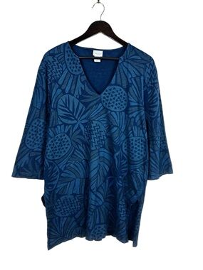 Sun Moda California 100% Cotton Tunic Top Women's Size XL Blue Pineapple Print